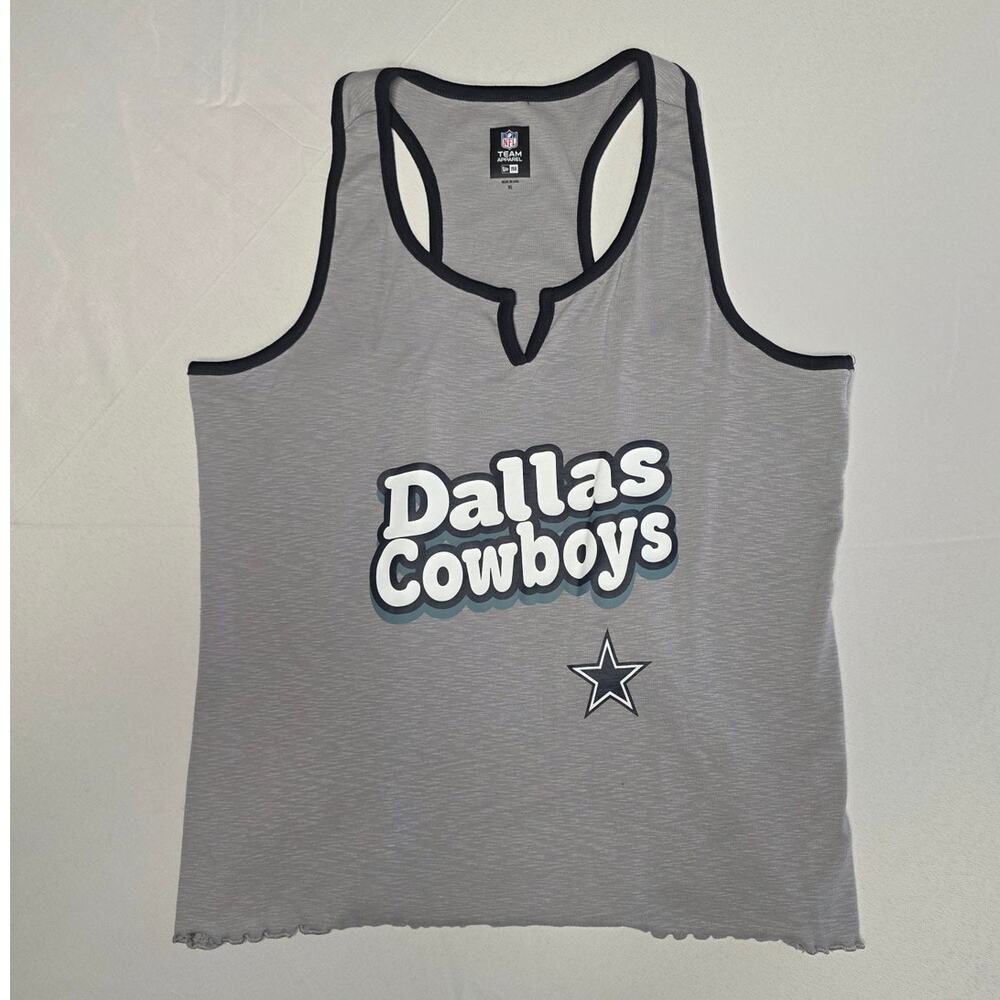 New Era silver Dallas Cowboys lettuce-hem notch-neck tri-blend tank top Size XL